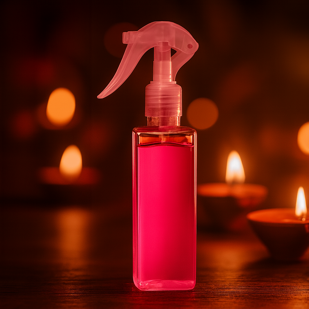 Serene Rose Puja Air Freshener – Alcohol-Free, Long-Lasting Sacred Mist - Krishna ji - Ganesh ji - Navratri