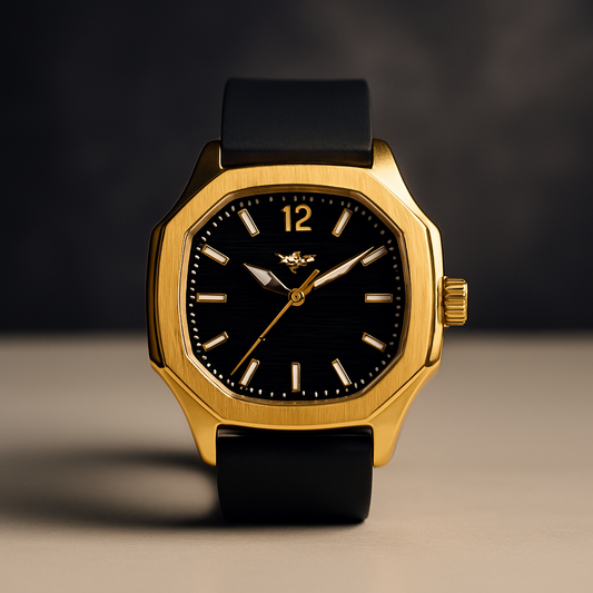 Gold-Tone Black Dial Analog Watch
