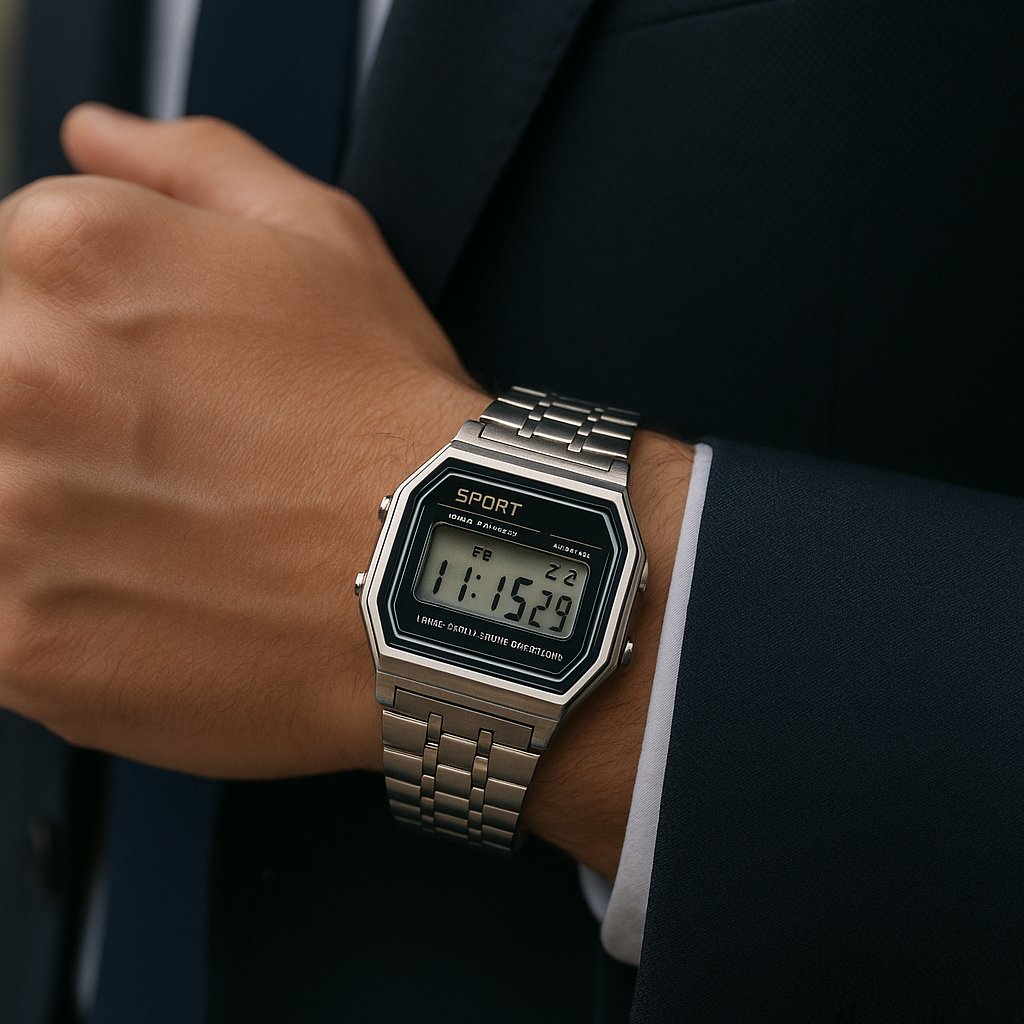 Retro Sport Digital Watch – Steel Classic