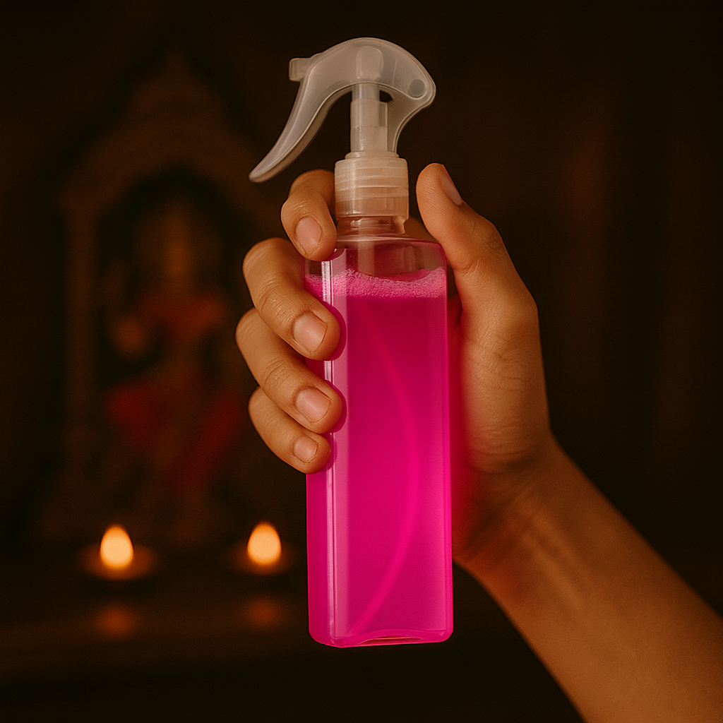 Serene Rose Puja Air Freshener – Alcohol-Free, Long-Lasting Sacred Mist - Krishna ji - Ganesh ji - Navratri