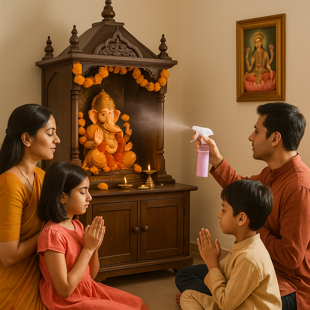 Daisy Tohfa Puja Air Freshener – Alcohol-Free, Long-Lasting Sacred Mist - Krishna ji - Ganesh ji - Navratri