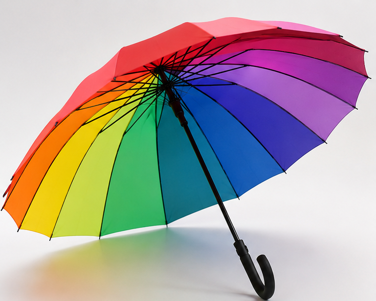 Rainbow Bliss Umbrella features a beautiful multi-color rainbow canopy that combines style, durability, and weather protection. Perfect for adding color to rainy days, outdoor events, travel, and everyday use.