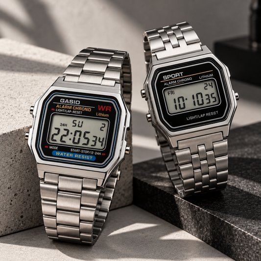 Retro Sport Digital Watch – Steel Classic (Design may vary)