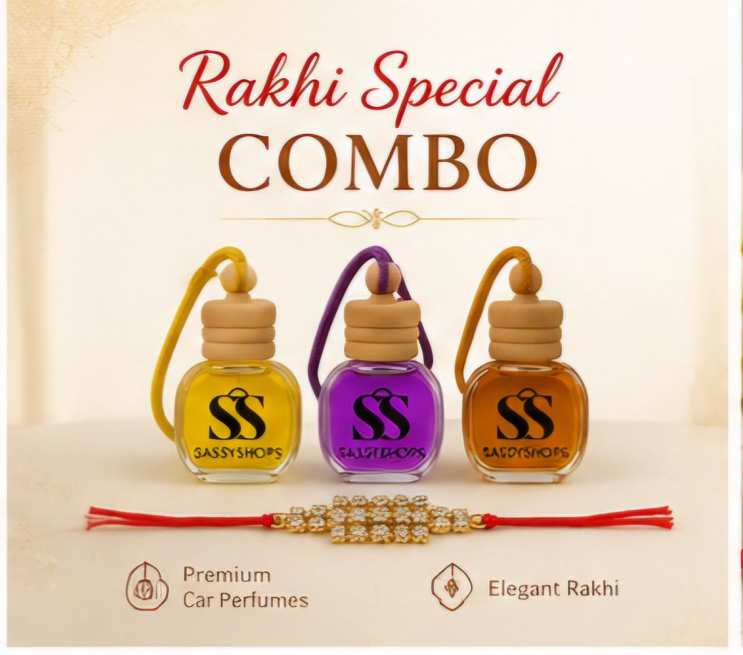 Rakhi Special Combo – 3 Premium Car Perfumes with Designer Rakhi