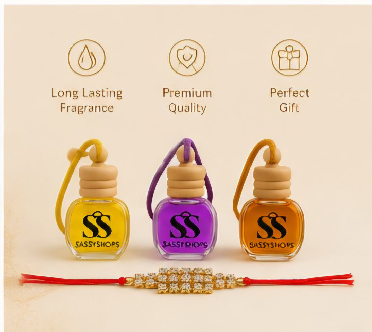 Rakhi Special Combo – 3 Premium Car Perfumes with Designer Rakhi