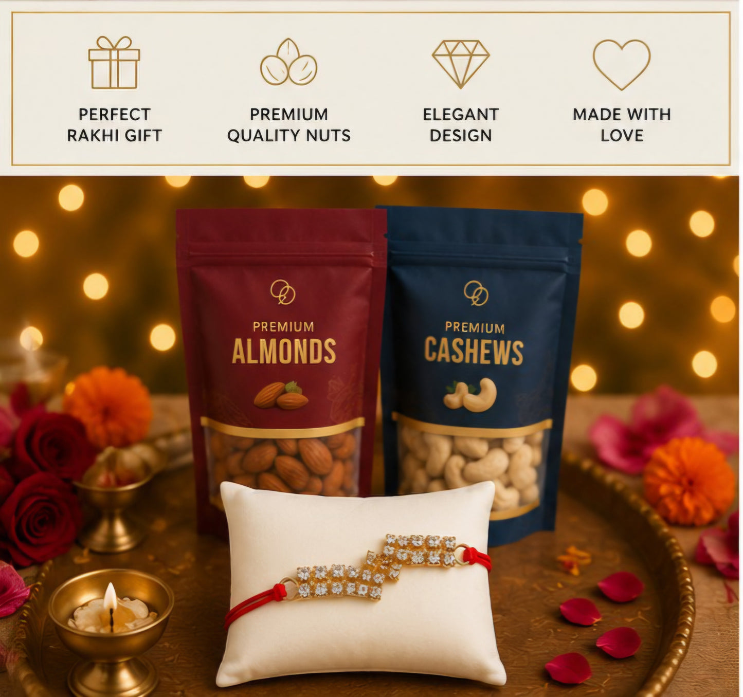 Rakhi & Premium Nuts Gift Combo