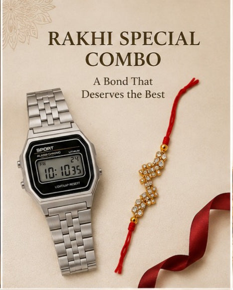 Rakhi Special Combo – Classic Digital Watch & Designer Rakhi