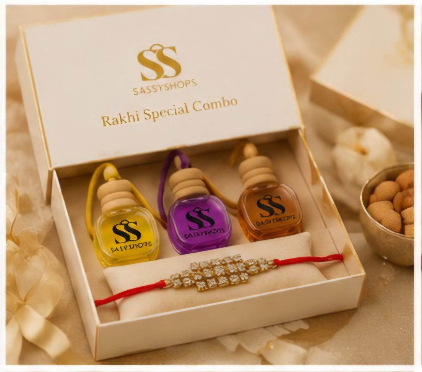 Rakhi Special Combo – 3 Premium Car Perfumes with Designer Rakhi