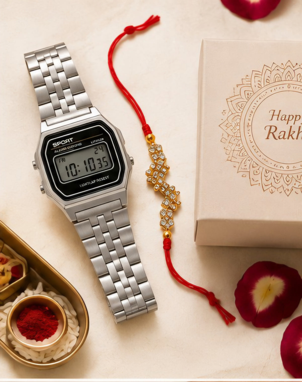 Rakhi Special Combo – Classic Digital Watch & Designer Rakhi