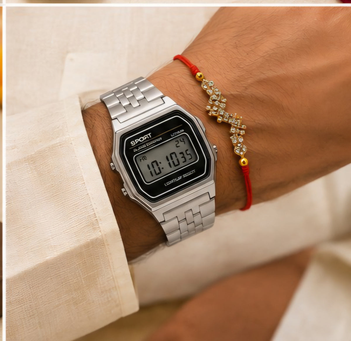 Rakhi Special Combo – Classic Digital Watch & Designer Rakhi